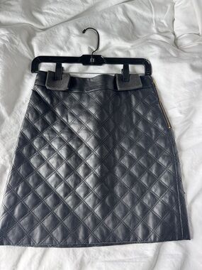 Banana Republic Black Quilted Faux Leather Mini Skirt
